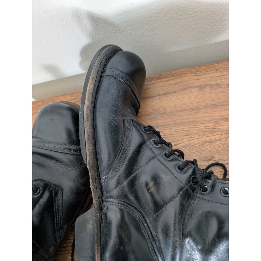 Vintage Men  Siz11 Black Leather Paratrooper Jump Boots Cap Toe Combat Military - Picture 9 of 16